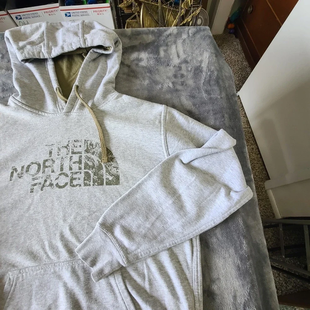 North Face Mrns Medium Pullover Hoodie Gray/ Green  Outdoora‎ Hiking